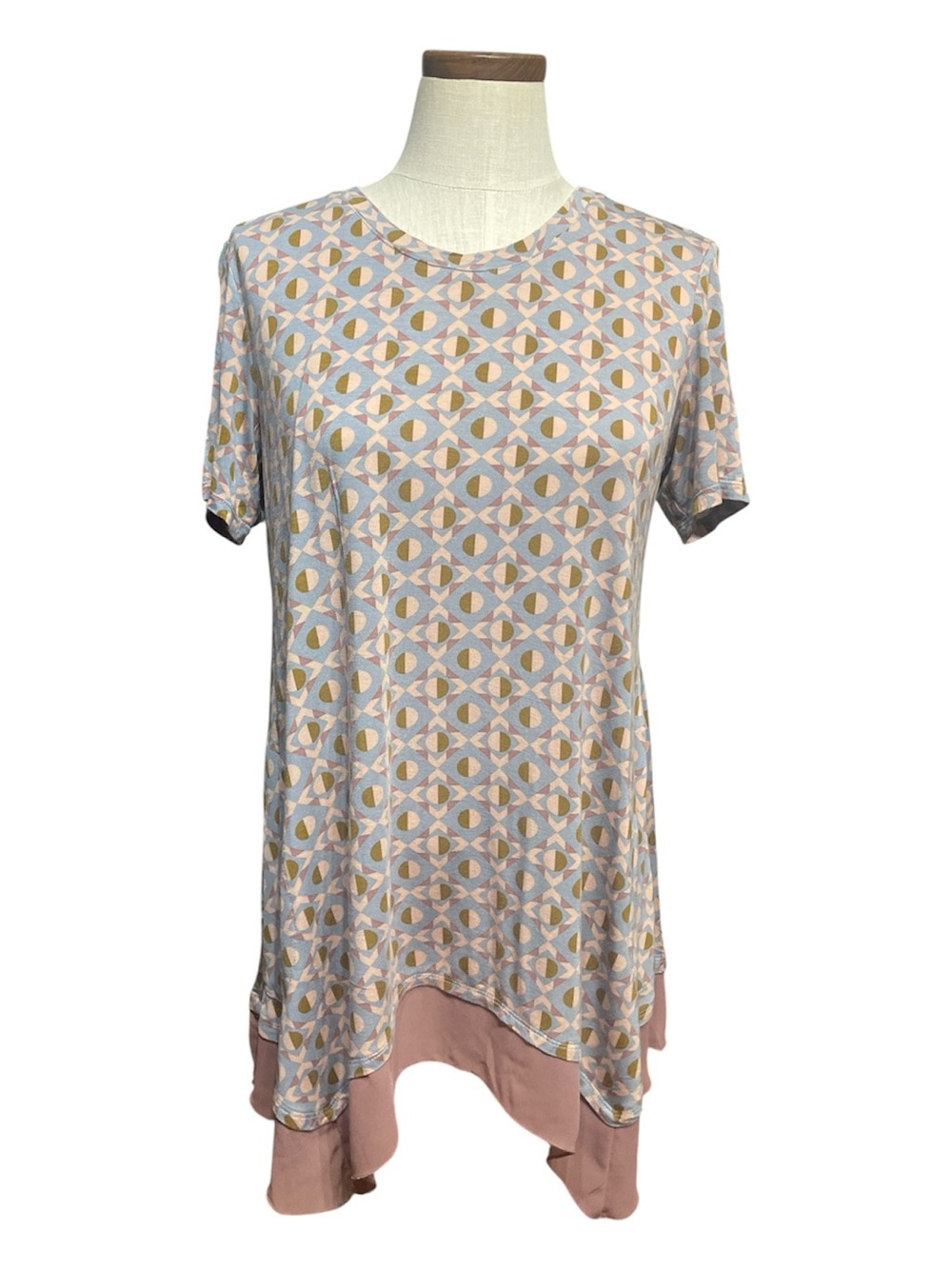 LOGO by Lori Goldstein Tulle Trim Tunic Geometric Yellow Green Ran Squares